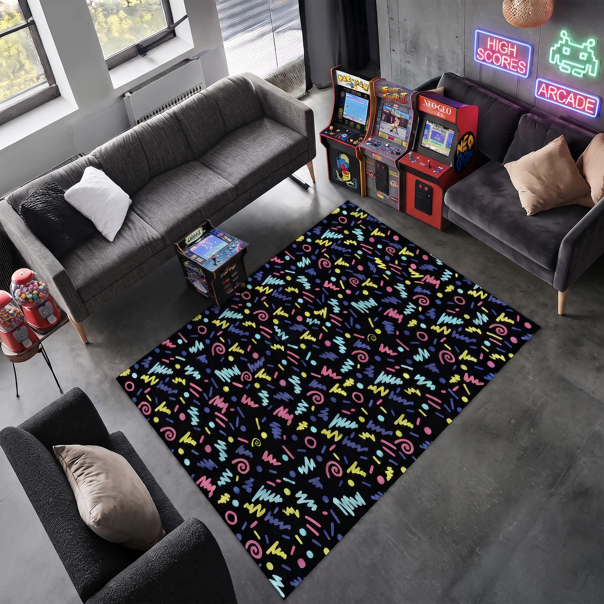 80s-doodle-area-rug-pastel-retro-pattern-black-game-room