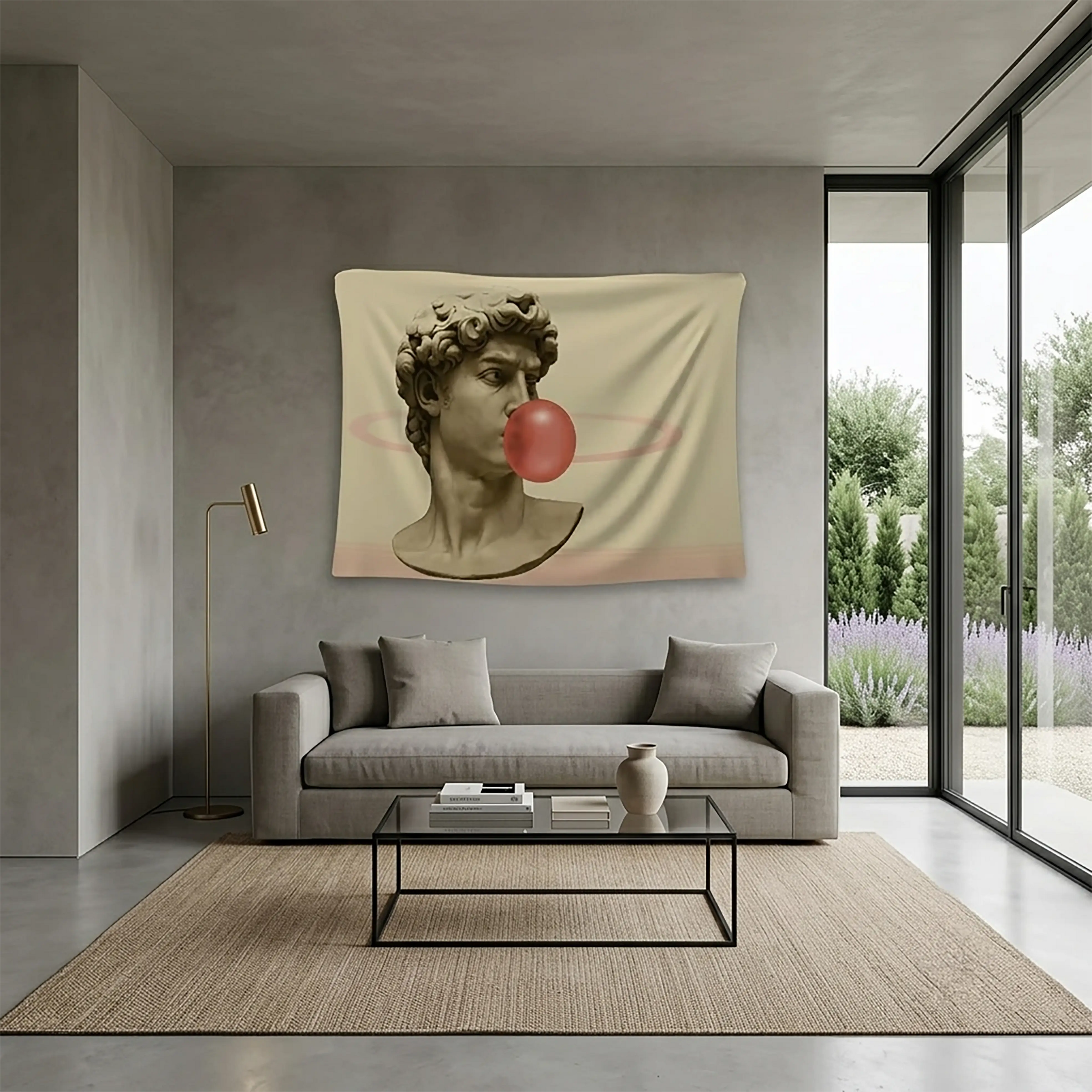 Bubble Gum David Wall Tapestry – Pop Art Renaissance Statue | Aesthetic Fabric Wall Hanging