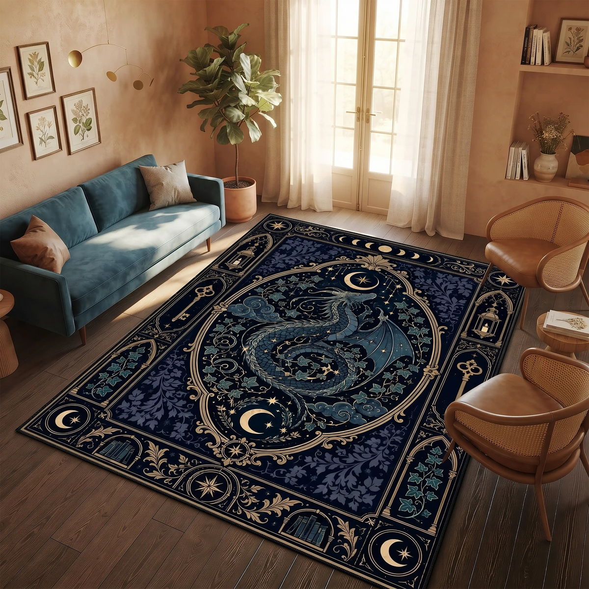 celestial-dragon-area-rug-dark-academia-moon-gold-fantasy