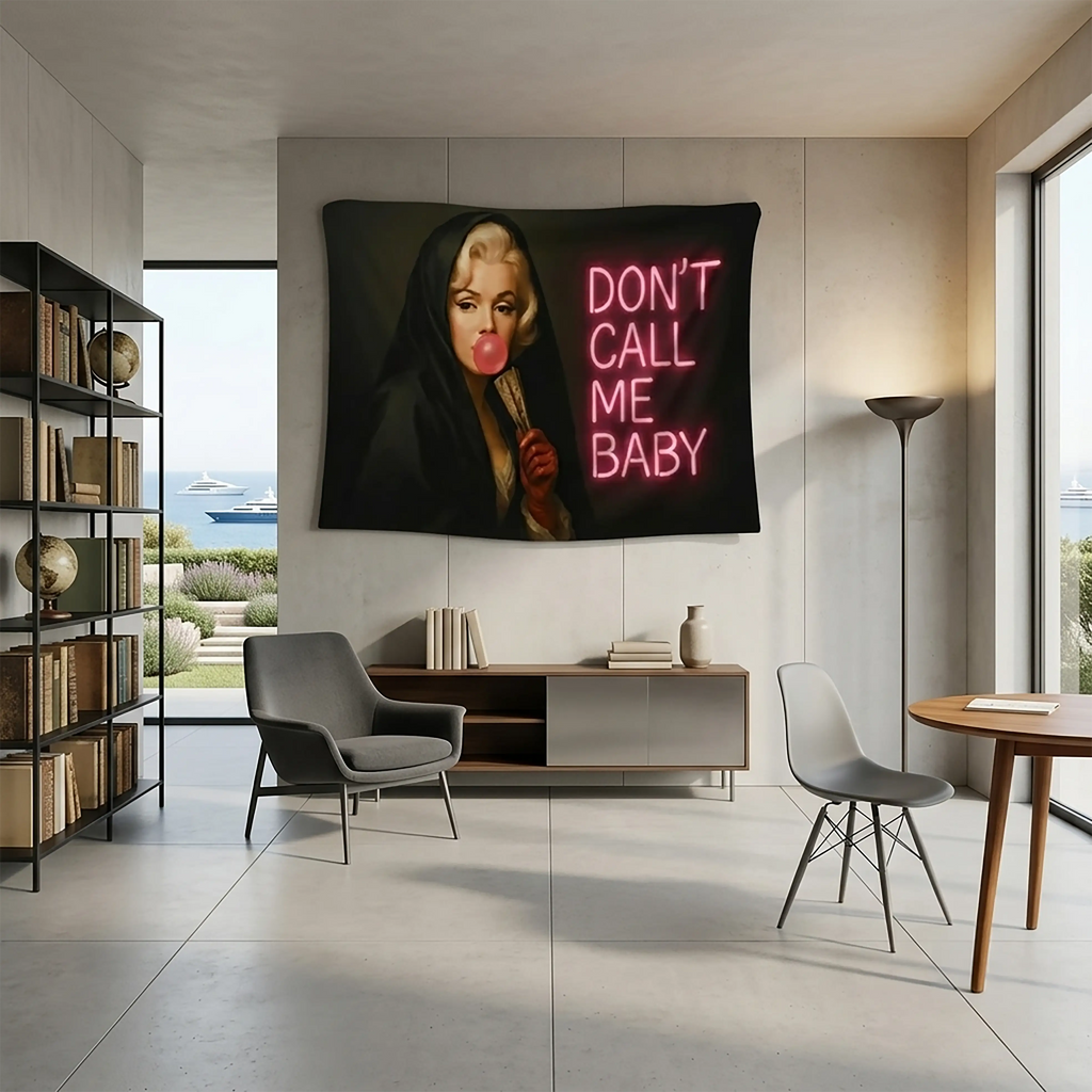 Don’t Call Me Baby Wall Tapestry – Neon Femme Fatale Portrait | Bold Statement Fabric Wall Hanging