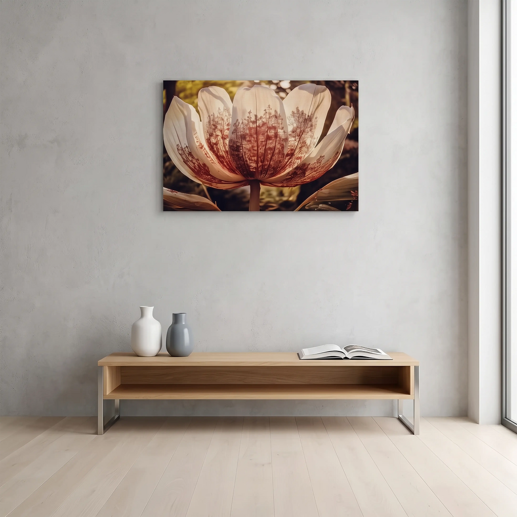 Double Exposure Flower Wall Art – Botanical Forest Macro Print | Unframed Canvas Art