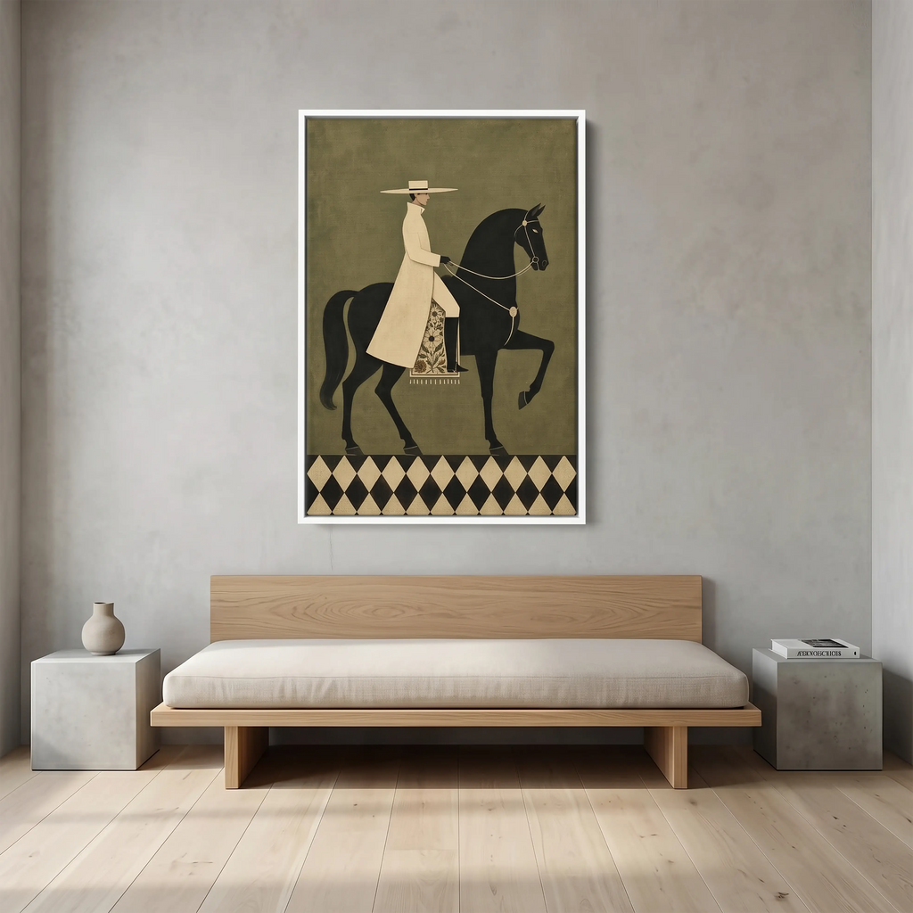 Equestrian Rider Wall Art – Minimalist Black Horse & Rider Print | Modern Framed Canvas Art