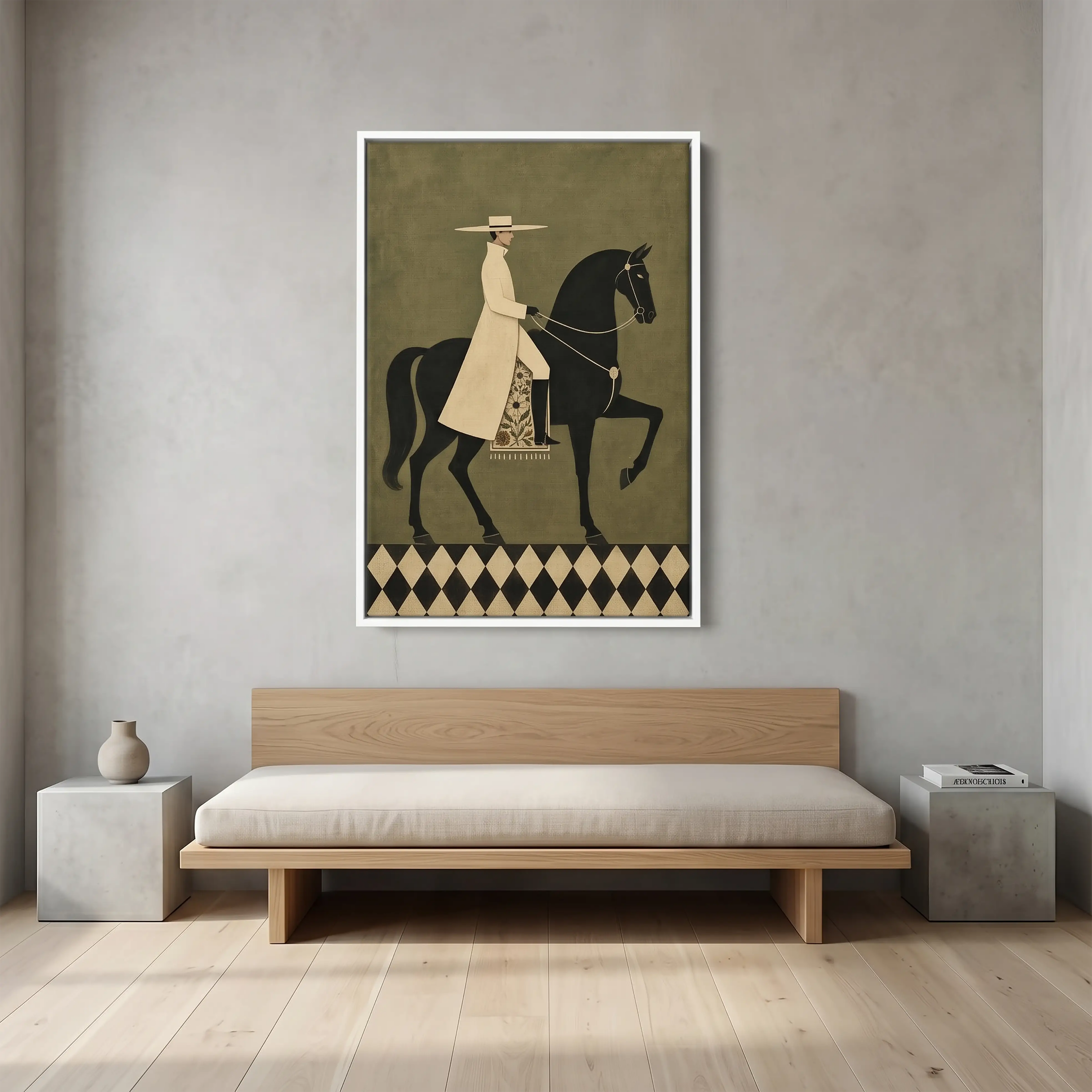 Equestrian Rider Wall Art – Minimalist Black Horse & Rider Print | Modern Framed Canvas Art