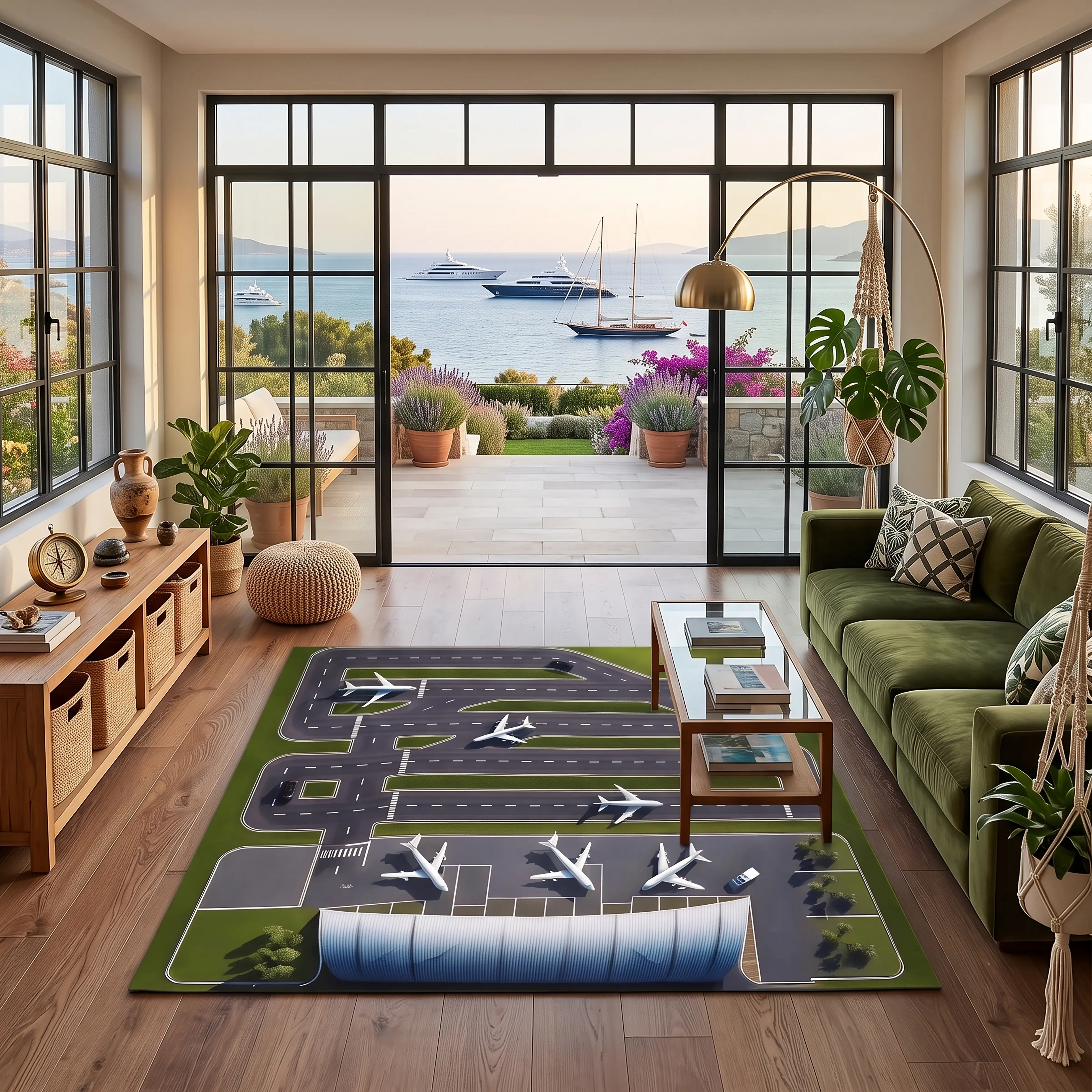 Kids Airport Play Rug – Custom Printed Airplane & Runway Design | Children's Area Rug