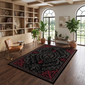 Ottoman Floral Area Rug – Black & Red Classic Medallion Design