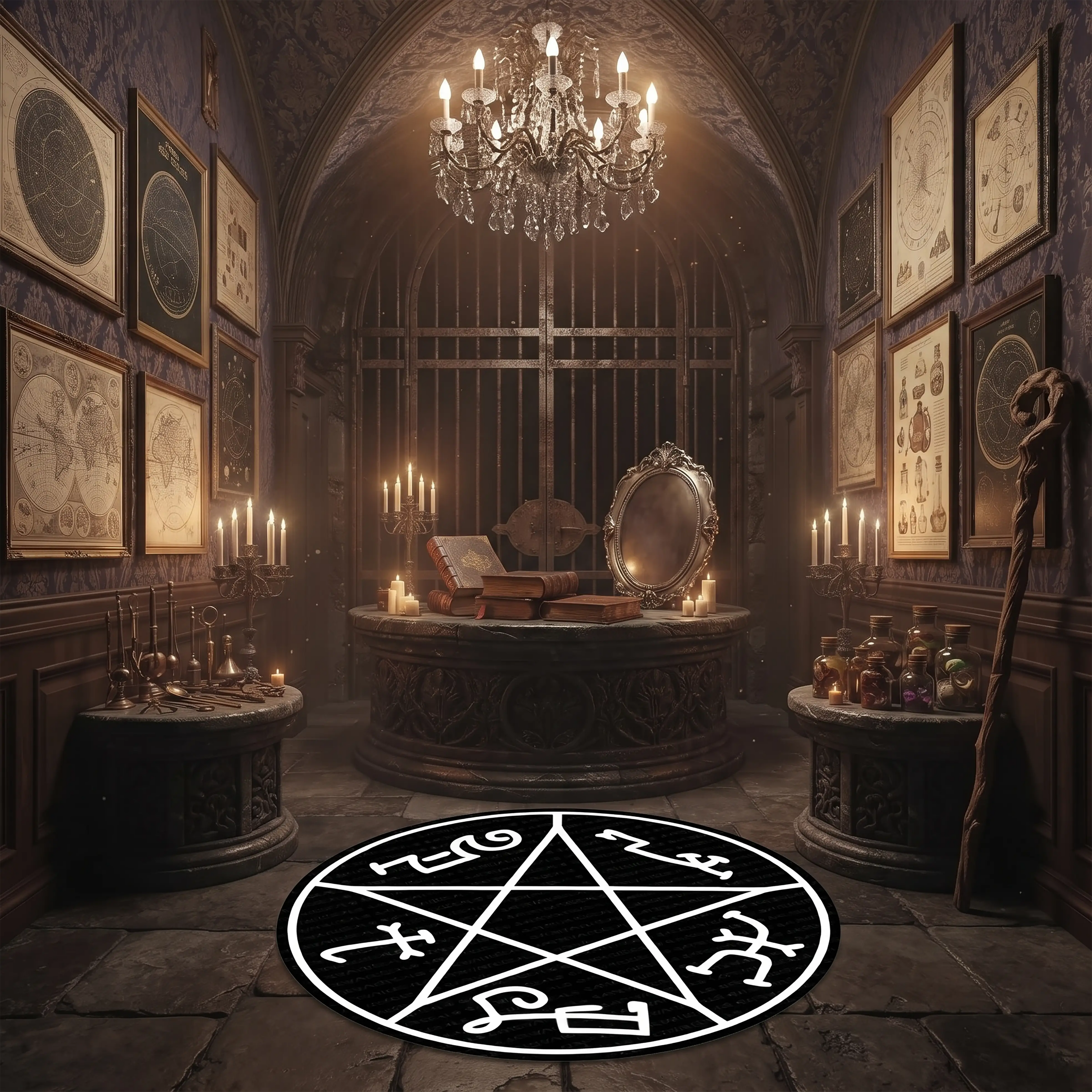 PentagramCircleRug_Witch_OccultMagicSymbol_GothicRoomDecor