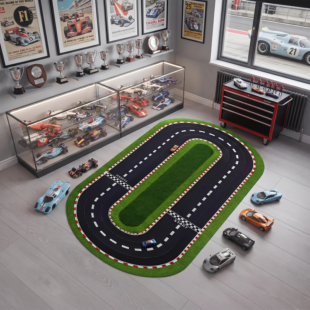 Race Track Rug – F1 Oval Circuit Play Mat for Kids & Racing Fans