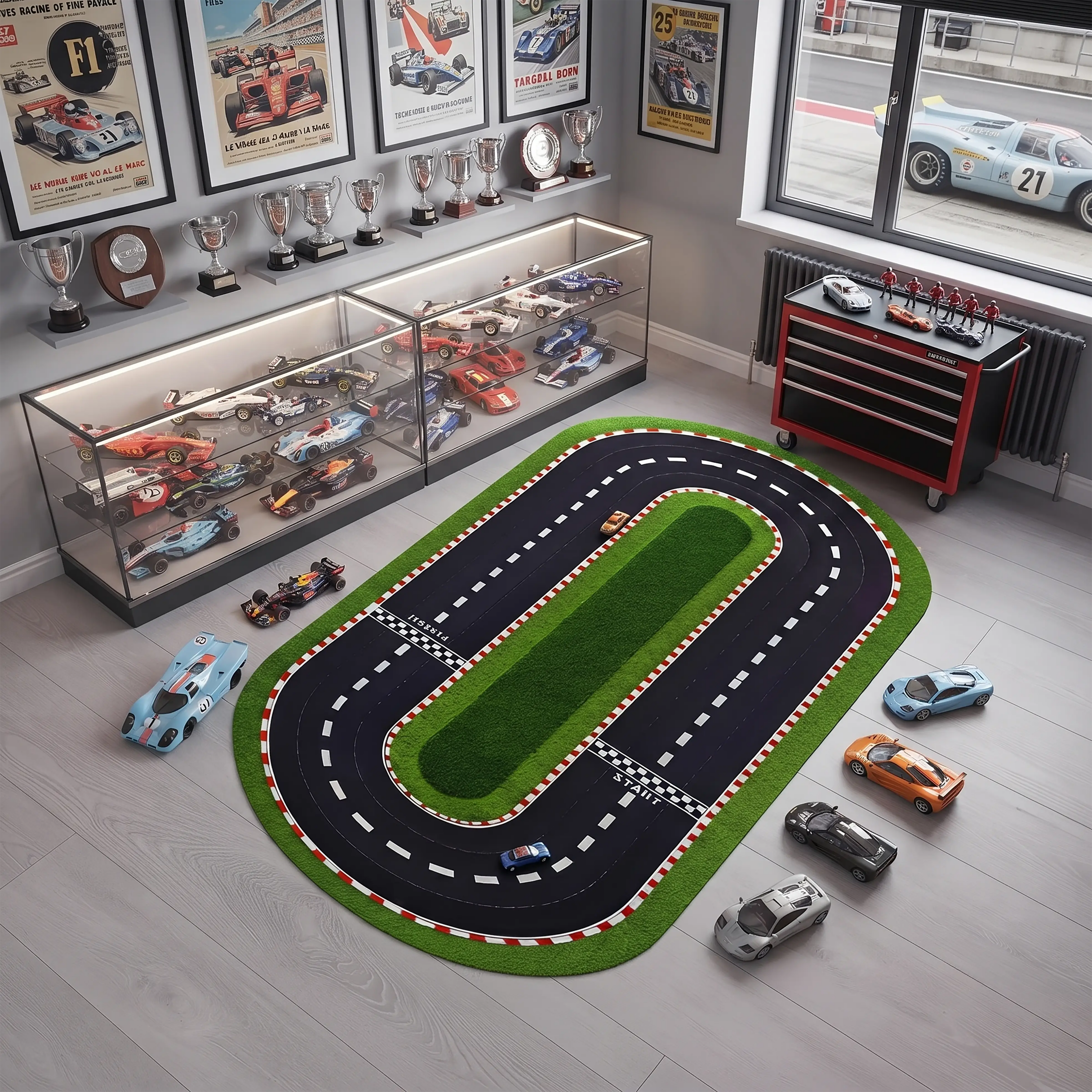 Race Track Rug – F1 Oval Circuit Play Mat for Kids & Racing Fans