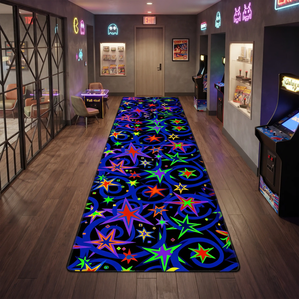 Retro Galaxy Stars Runner Rug – Colorful Arcade Hallway Design