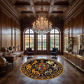 Royal Heraldic Crest Round Rug – Lion & Pegasus Coat of Arms Design | Luxury Rug