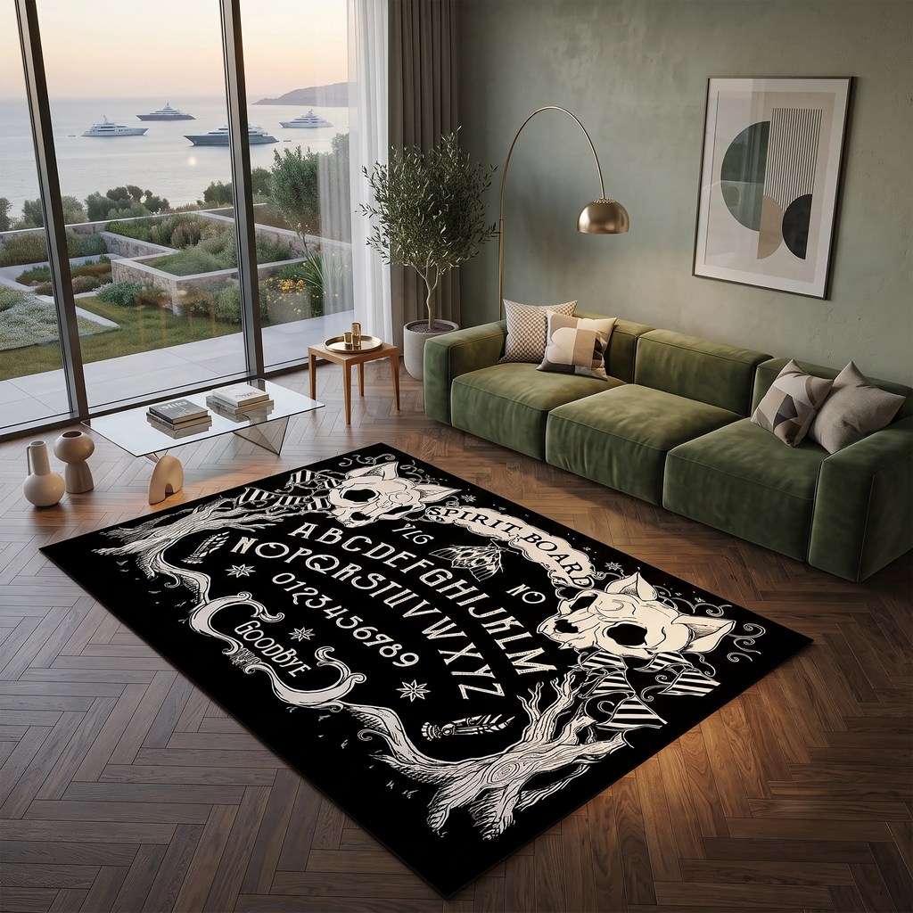 Spirit Board Area Rug – Gothic Ouija & Skull Design