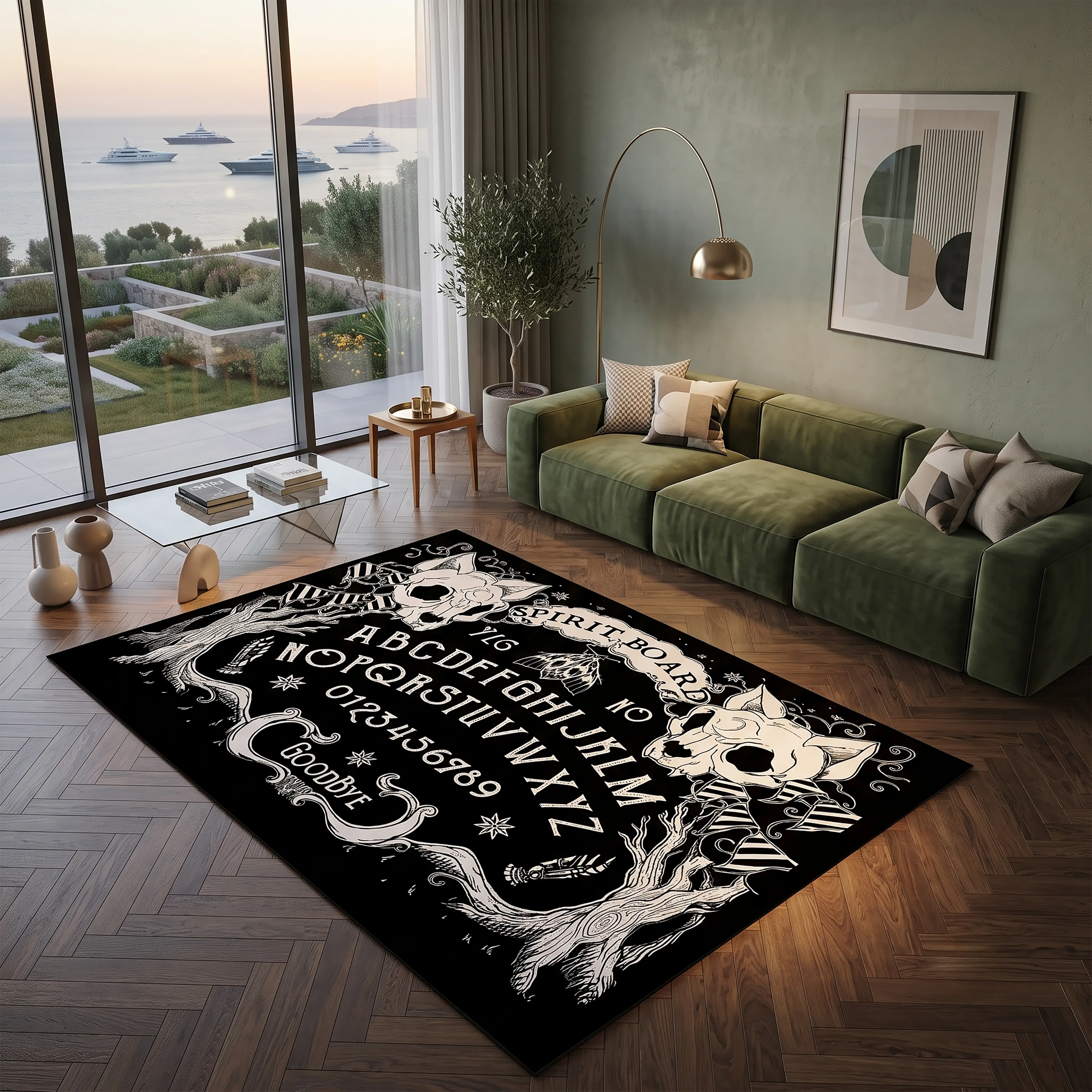 Spirit Board Area Rug – Gothic Ouija & Skull Design